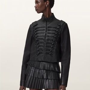All Saints Black Leather Military Jacket